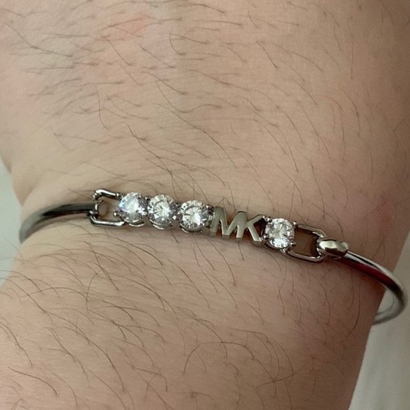 MICHAEL KORS Crystal Logo Hinged Bangle in Silver - Picture 2 of 5